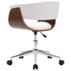 Vidaxl Otočná kancelárska stolička biela ohýbané drevo a umelá koža