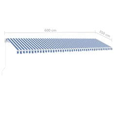 Vidaxl Ručne zaťahovacia markíza s LED 600x350 cm modrá a biela