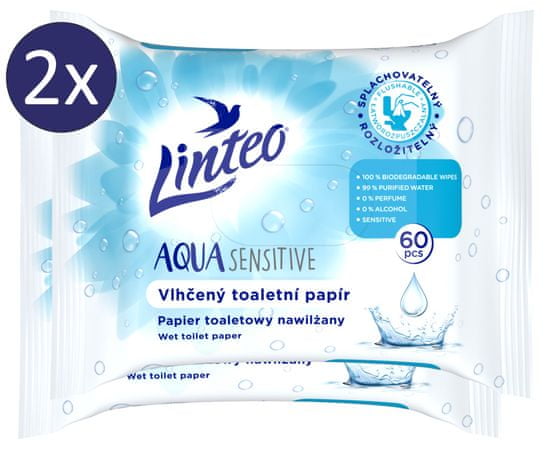 LINTEO Vlhčený toaletný papier Aqua Sensitive 2x 60 ks