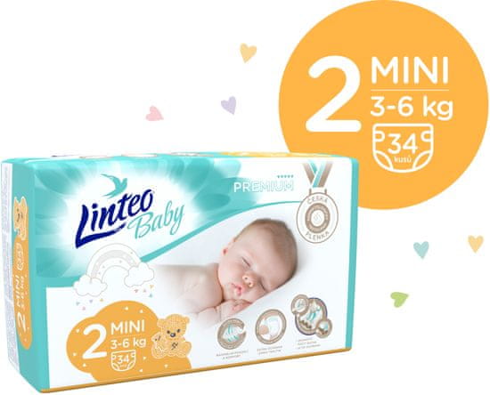 LINTEO Plienky Baby Prémium MINI (3-6 kg) 34 ks