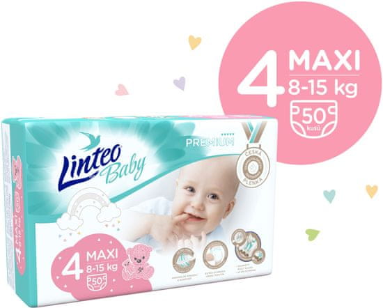 LINTEO Plienky Baby Prémium MAXI (8-15 kg) 50 ks