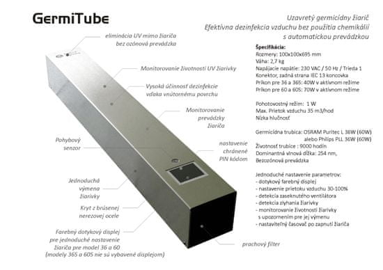 FuturoLighting Germicídny žiarič GermiTube 36W - Gen.4 akciový set s montáźňou sadou na stenu GTF40M