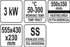 YATO Grilovacia doska hladká 3000W 550mm