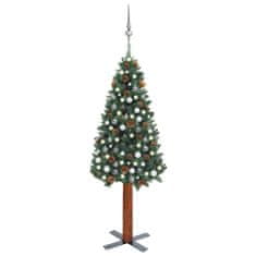Vidaxl Úzky vianočný stromček s LED a sadou gulí zelený 210 cm PVC