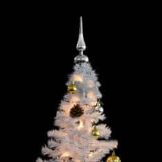 Vidaxl Umelý vianočný stromček s ozdobami a LED diódami, biely 150 cm