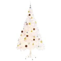 Vidaxl Umelý vianočný stromček s ozdobami a LED diódami, biely 150 cm
