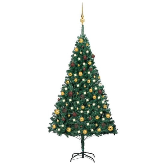 Vidaxl Umelý vianočný stromček s LED a súpravou gulí zelený 150 cm PVC