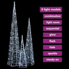 Vidaxl Sada akrylových LED svetelných kužeľov studené biele 60/90/120cm