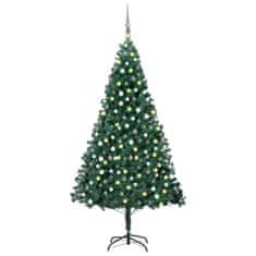 Vidaxl Osvetlený umelý vianočný stromček s guľami, zelený 210 cm, PVC