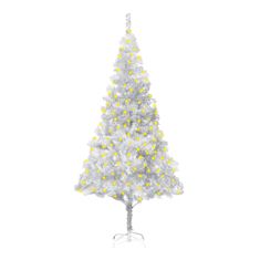 Vidaxl Umelý vianočný stromček s LED a podstavcom strieborný 180cm PET
