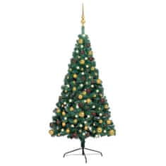 Vidaxl Umelý vianočný pol stromček s LED a súpravou gulí zelený 240 cm