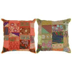 Vidaxl Vankúše patchwork 2 ks ručne vyrobené 45x45 cm oranžovo-zelené