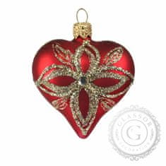 Decor By Glassor Vianočné srdce červené platinový kvet (Veľkosť: 6)