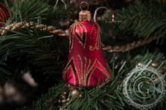 Decor By Glassor Vianočný zvonček červený zlaté listy