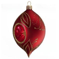 Decor By Glassor Vianočná oliva červená s vpichom zlaté listy