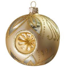 Decor By Glassor Vianočná guľa zlatá s vpichom, dekor lístky (Veľkosť: 6)