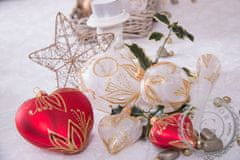 Decor By Glassor Vianočné srdce červené zlaté listy (Veľkosť: 10)