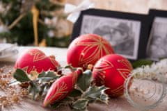 Decor By Glassor Vianočná guľa červená, zlaté listy (Veľkosť: 8)