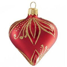 Decor By Glassor Vianočné srdce červené zlaté listy (Veľkosť: 6)