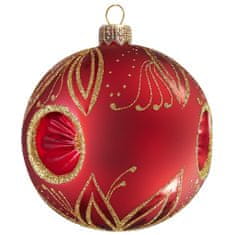 Decor By Glassor Vianočná guľa červená s vpichom, zlaté listy (Veľkosť: 10)