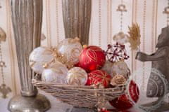 Decor By Glassor Vianočná guľa červená, zlaté listy (Veľkosť: 10)
