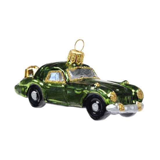 Decor By Glassor Vianočná ozdoba autíčko zelené s dvomi darčekmi