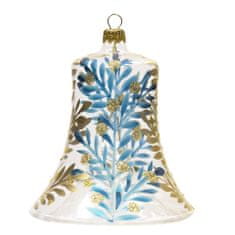 Decor By Glassor Zvon 10,5 cm číry dekor modré a bronzové vetvičky