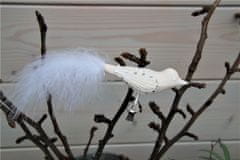 Decor By Glassor Sklenený vtáčik krémový, biele šatóny