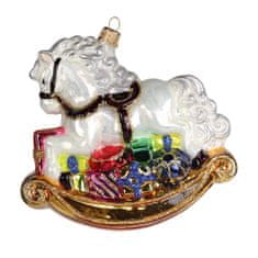 Decor By Glassor Ozdoba hojdací kôň biely s kopou darčekov