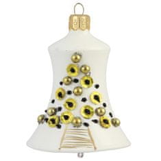 Decor By Glassor Vianočný zvonček biely so zlatým stromčekom