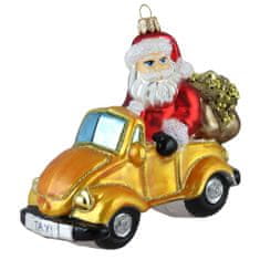 Decor By Glassor Vianočný Santa v žltom aute