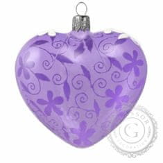 Decor By Glassor Romantické srdce fialové s bielym dekorom