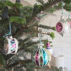 Decor By Glassor Vianočná ozdoba tyrkysová s farebnými prúžkami