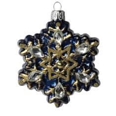 Decor By Glassor Vianočná ozdoba – modrá vločka s kamienkami