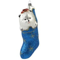Decor By Glassor Maltézsky psík v modrej ponožke