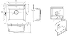 Vima Vima 902 - Granitový drez bez odkvapkávacej plochy 530x500x220mm, piesková