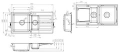 Vima Vima 920 - Granitový drez 960x480x183mm 1,5-sektora s odkvapkávacou plochou, tmavý grafit matný