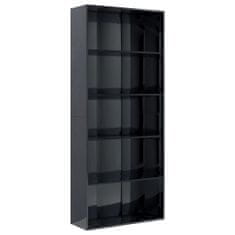 Vidaxl 5-poschodová knižnica lesklá čierna 80x30x189 cm drevotrieska