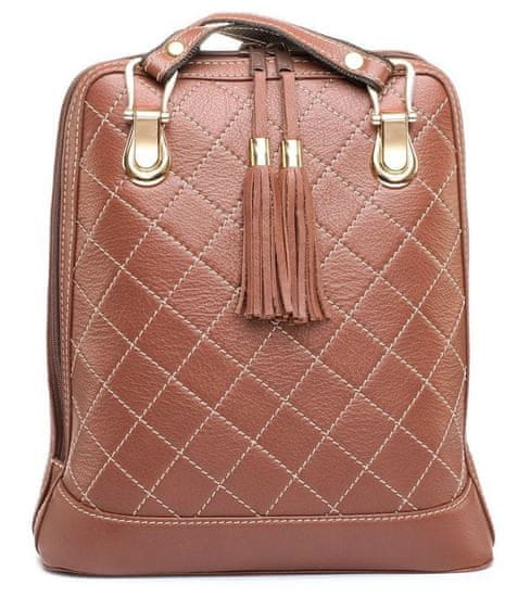 VegaLM Kožený ruksak z pravej kože so strapcami a možnosťou nosenia ako kabelky v tehlovej farbe