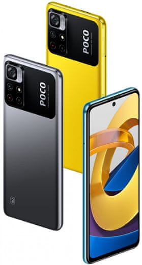 Xiaomi POCO M4 Pro 5G výkonný telefón IPS LCD displej odolné sklo Corning Gorilla Glass 3 duálny AI širokouhlý fotoaparát makro objektív Full HD+ rozlíšenie rýchlonabíjanie dlhá výdrž batérie 33 W nabíjanie 5 G pripojenie Bluetooth 5.1 NFC platby 8jadrový procesor MediaTek Dimensity 810 5G uhlopriečka displeja 6,6 palcov 50 + 8 Mpx