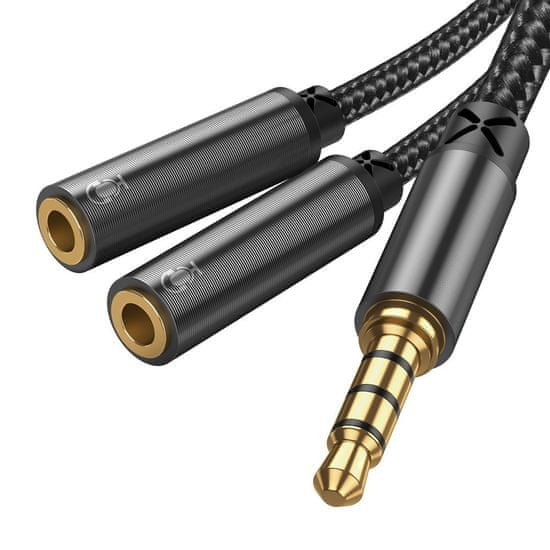 Joyroom Splitter audio kábel 3.5mm mini jack / 2x 3.5mm mini jack M/F, čierny