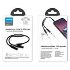 Joyroom Splitter audio kábel 3.5mm mini jack / 2x 3.5mm mini jack M/F, čierny