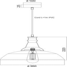 ACA ACA Lighting Vintage závesné svietidlo KS1290P36T1BK