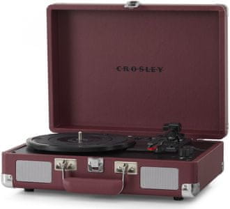 krásny retro gramofón kufríkový crosley cruiser deluxe bt Bluetooth aux in rca slúchadlový výstup vnútorné reproduktory skvelý zvuk rovné ramienko pitch control