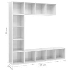 Petromila vidaXL 3-dielna knižnica/TV skrinka lesklá biela 180x30x180 cm