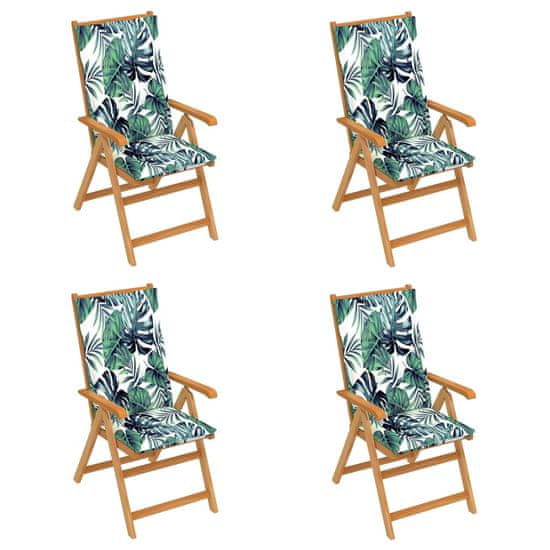 Vidaxl Záhradné stoličky 4 ks s listovými podložkami tíkový masív