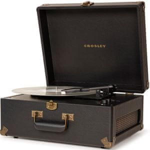 krásny retro gramofón kufríkový crosley Retrospect Bluetooth aux in rca slúchadlový výstup vnútorné reproduktory skvelý zvuk rovné ramienko