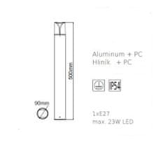 ACA Lightning Záhradné svietidlo PHOIBE max. 40W/E27/230V/IP54/500mm, tmavo šedé