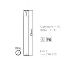 ACA Lightning Záhradné svietidlo PHOIBE max. 40W/E27/230V/IP54/800mm, tmavo šedé