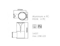 ACA Lightning Záhradné nástenné svietidlo PHOIBE max. 40W/E27/230V/IP54, tmavo šedé